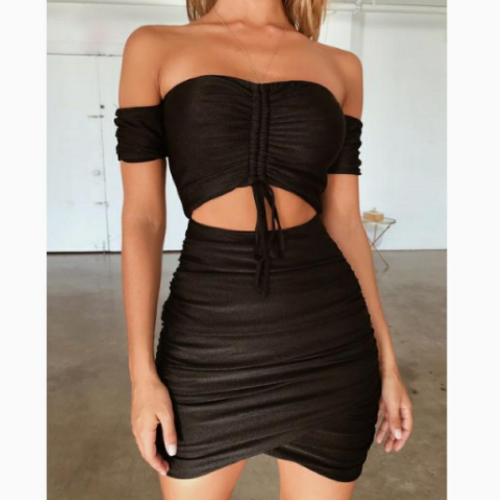 Tiger Mist Black Romi Ruched Cut Out Dress
